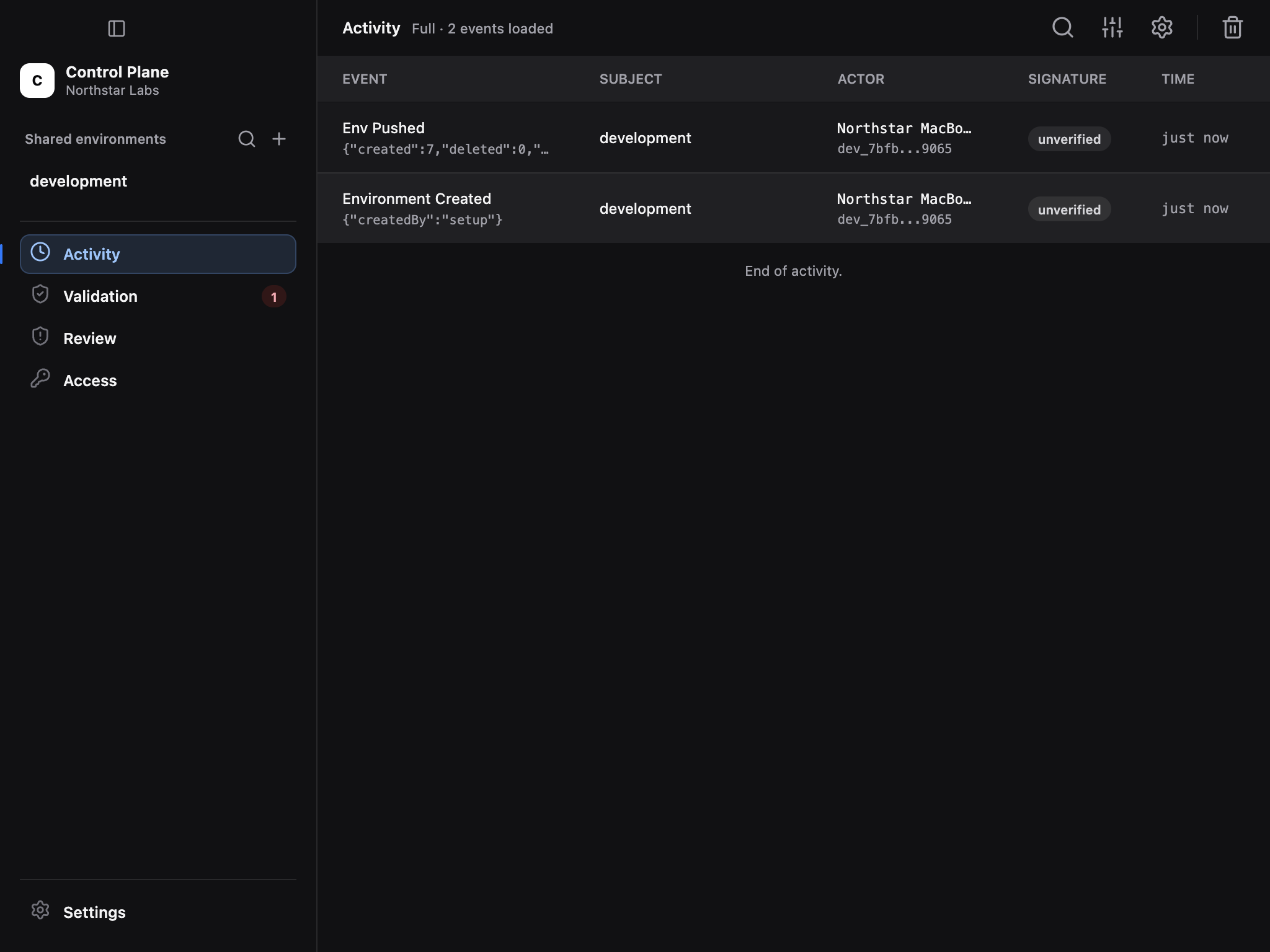 Ghostable Desktop signed project activity history