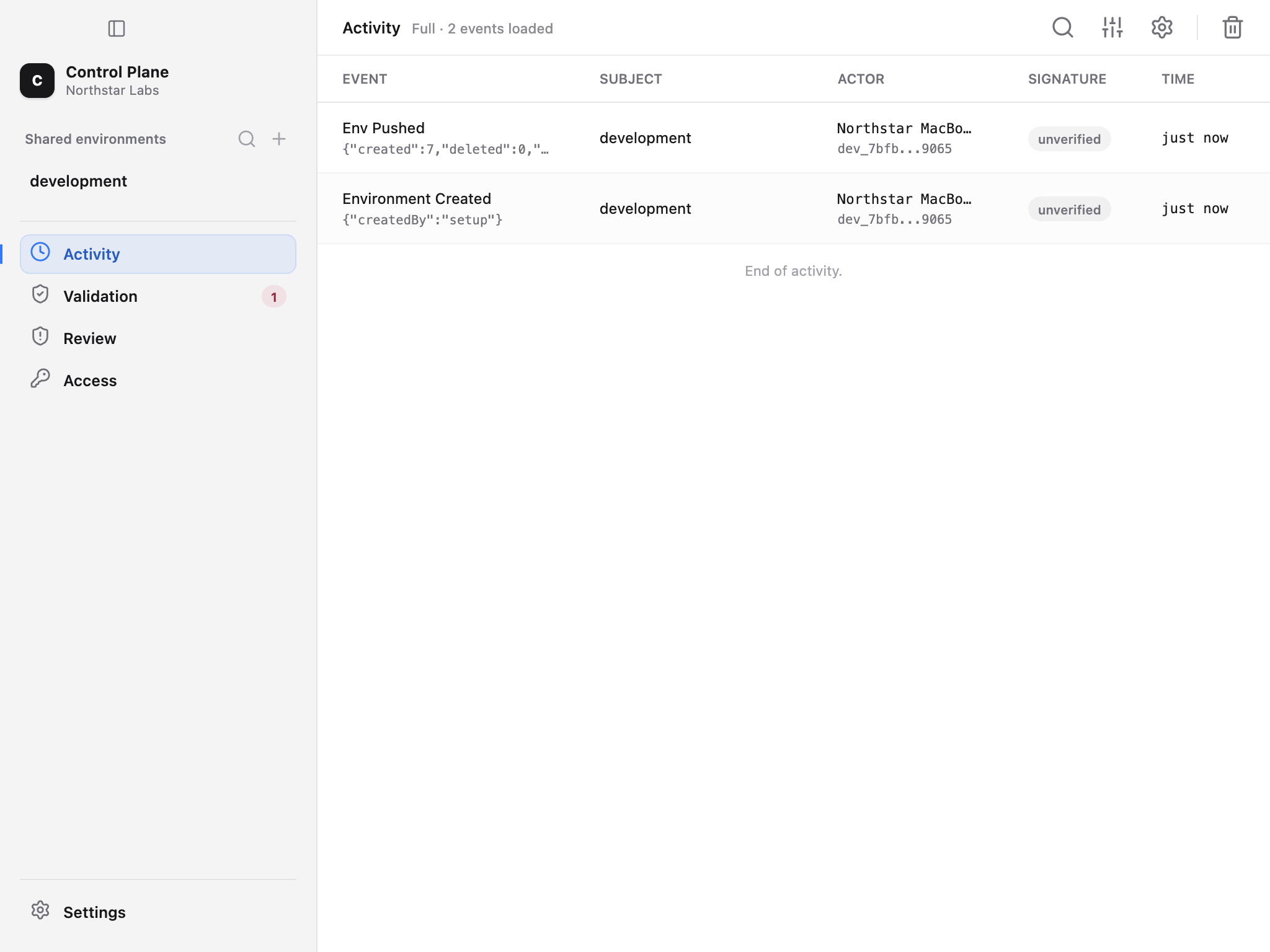 Ghostable Desktop signed project activity history