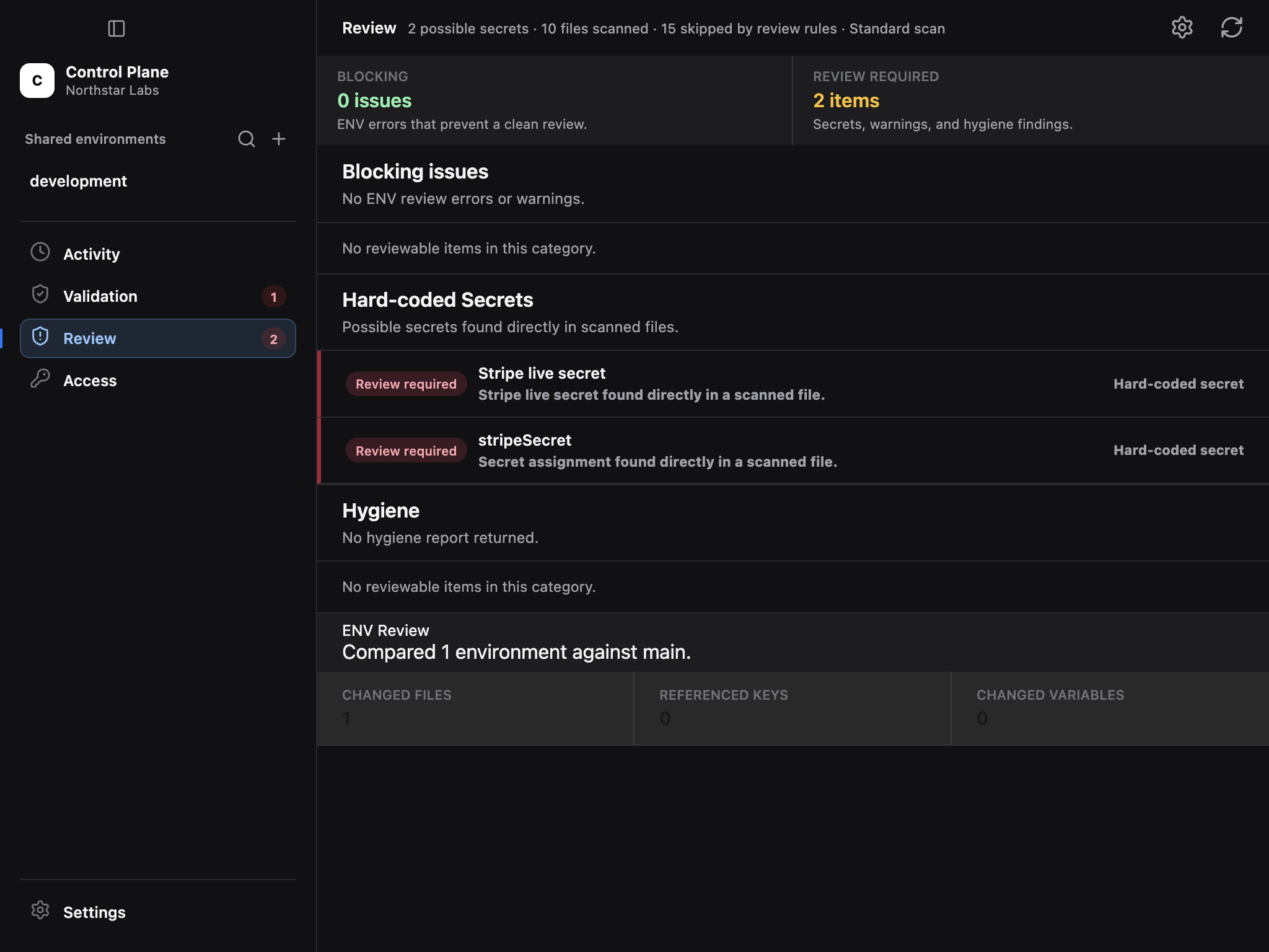 Ghostable Desktop project Review results for environment and secret findings