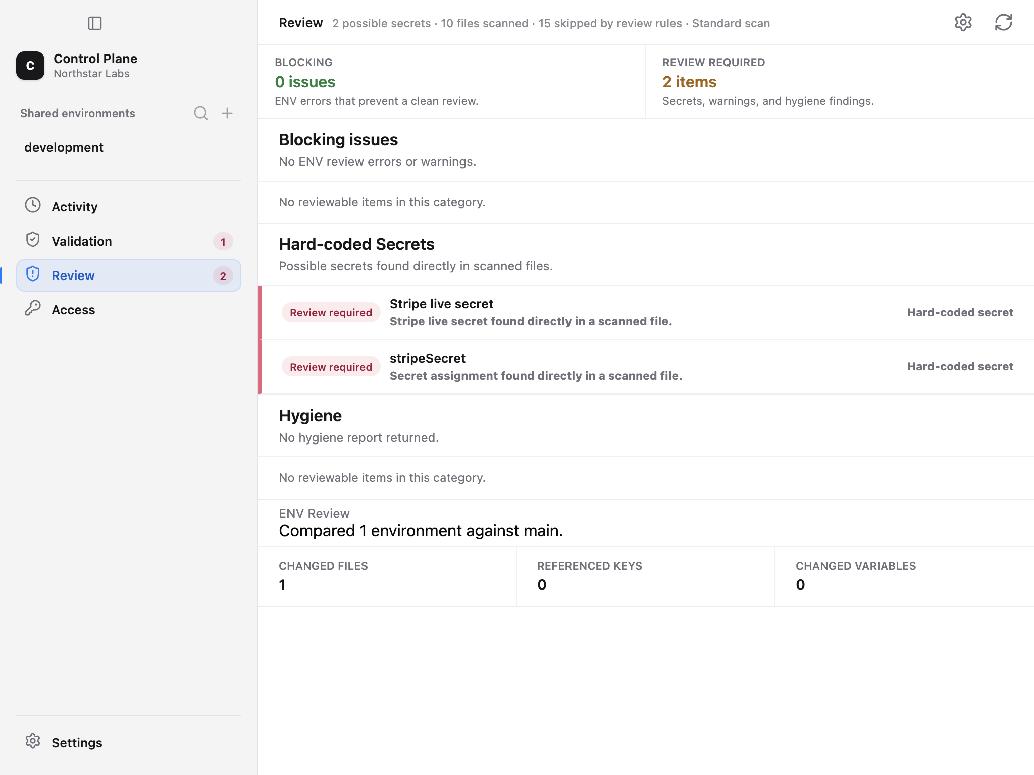 Ghostable Desktop project Review results for environment and secret findings