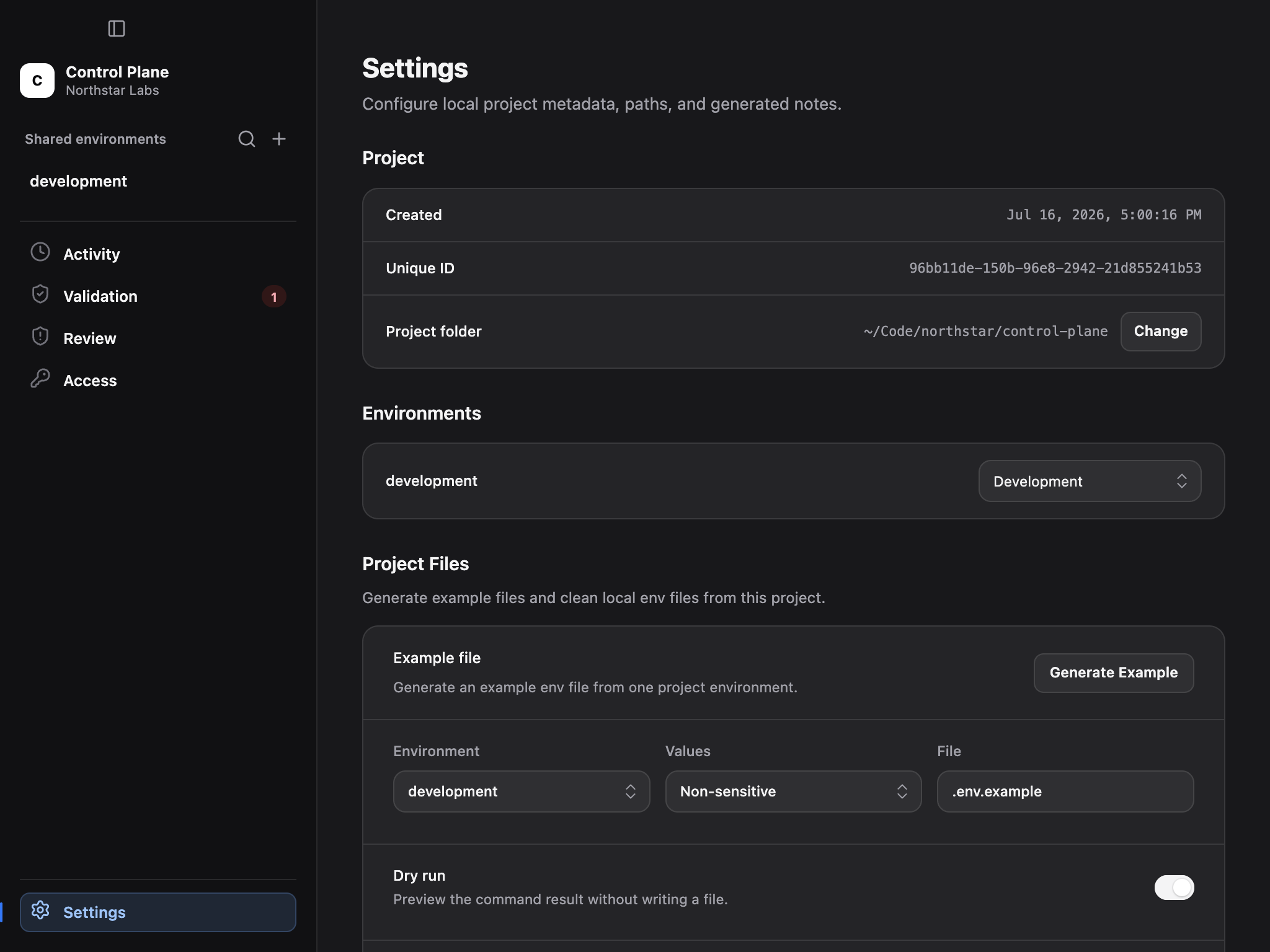 Ghostable Desktop project settings for repository and review behavior