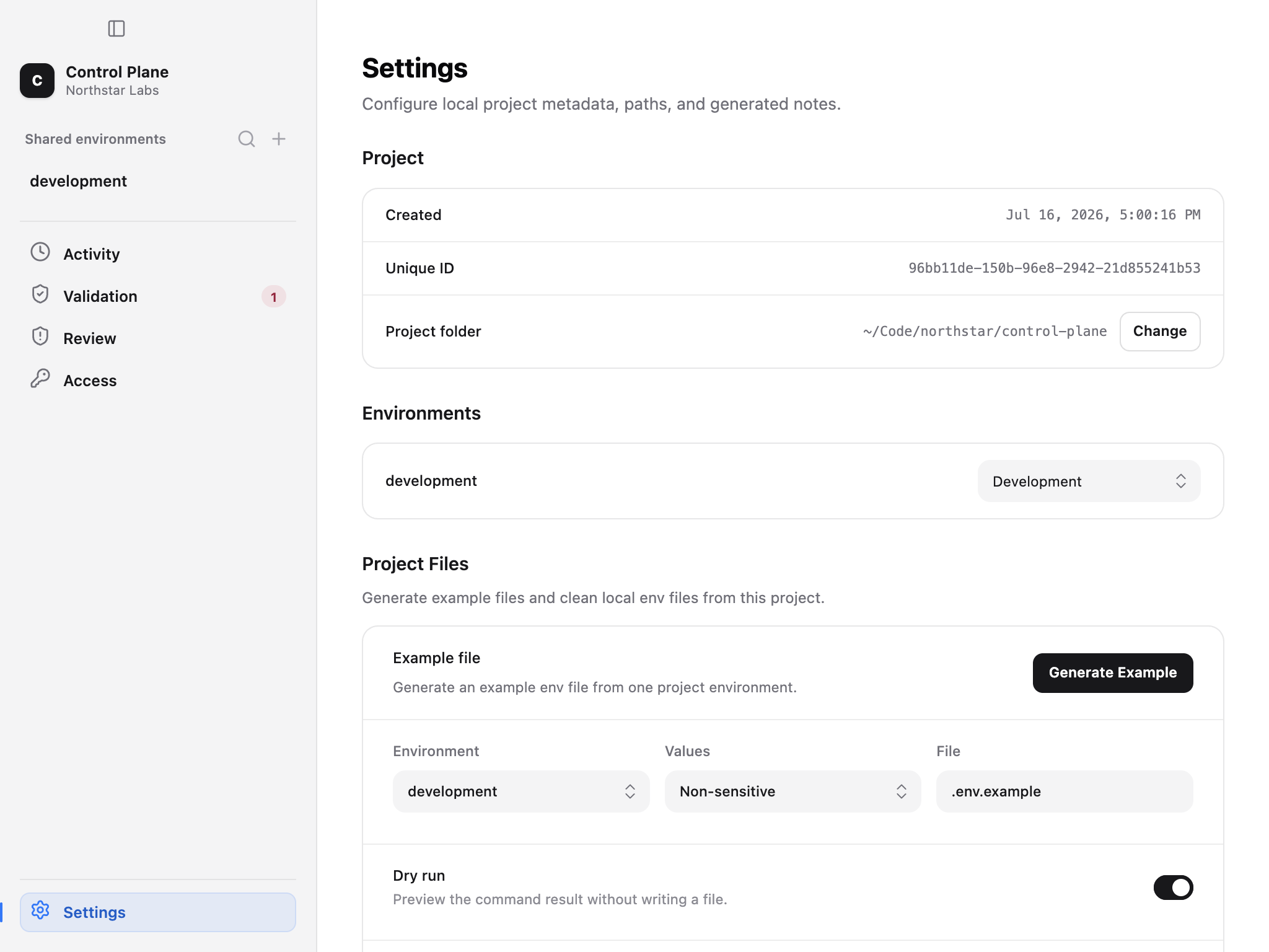 Ghostable Desktop project settings for repository and review behavior