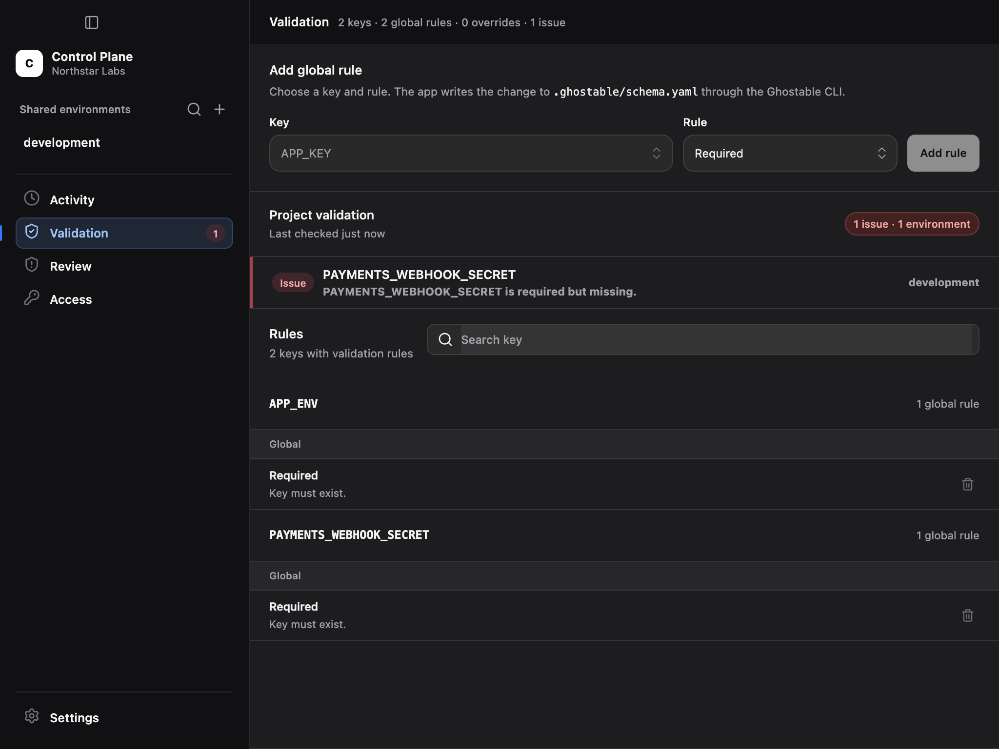 Ghostable Desktop project validation rules and diagnostics