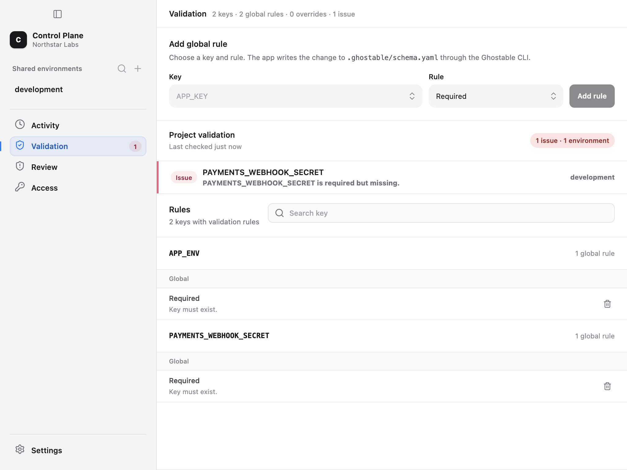 Ghostable Desktop project validation rules and diagnostics